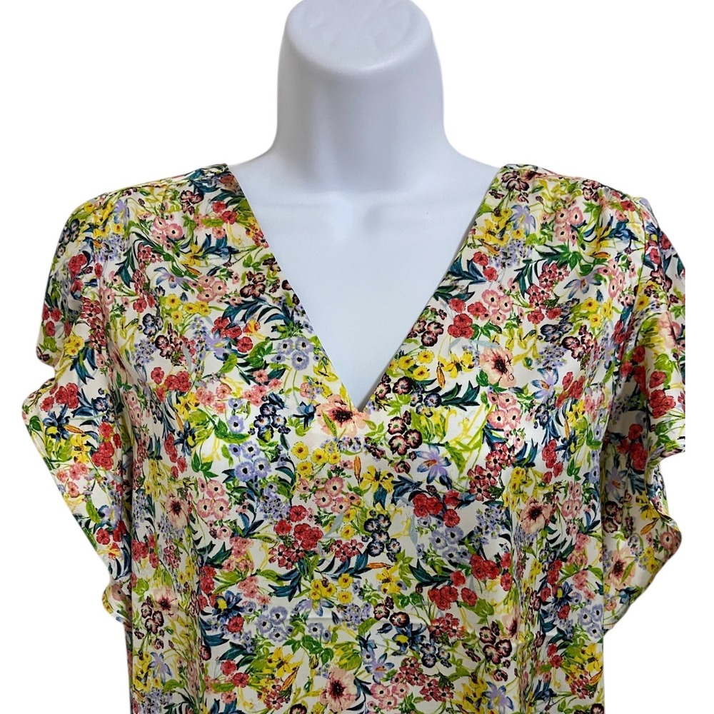 H&M‎ Floral Flutter Sleeve V Neck Blouse Top Garden Feminine Cottage Romantic 4 - Picture 8 of 11